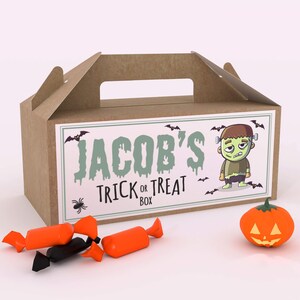 PERSONALISED Halloween Trick or Treat Fun Party Gift Favour Box Party Candy Bag image 2