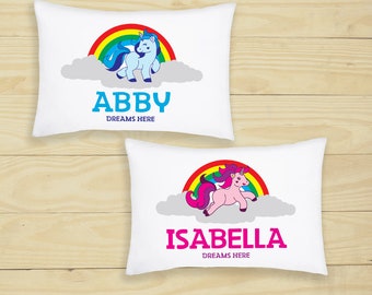 Customised Unicorn Rainbow Kids Pillow Case with 5 Colour Option Personalised Gifts for Bedroom, Home Decor & Birthday Decoration for Girls