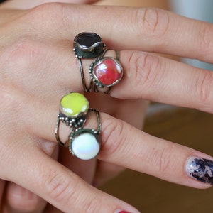 Medieval inspired ring. German silver ant round mosaic. Four options for choice. White, Yellow, Red and Black