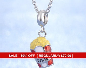 Movie Popcorn Box Charm Pendant Choker Necklace