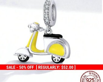 Sterling Silver 3D Ride On Moped Scooter Charm
