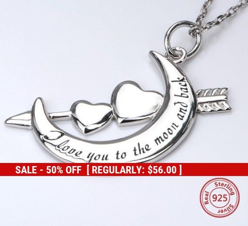 Love You Necklace I Love You Gift I Love You Jewelry Sterling Silver I Love You To The Moon And Back Necklace Love Jewelry