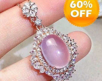 Sterling Silver 6 CT Pink Quartz Necklace, Quartz Jewelry, Rose Quartz Necklace, Rose Quartz Jewelry, Rose Quartz Crystal, Rose Quartz
