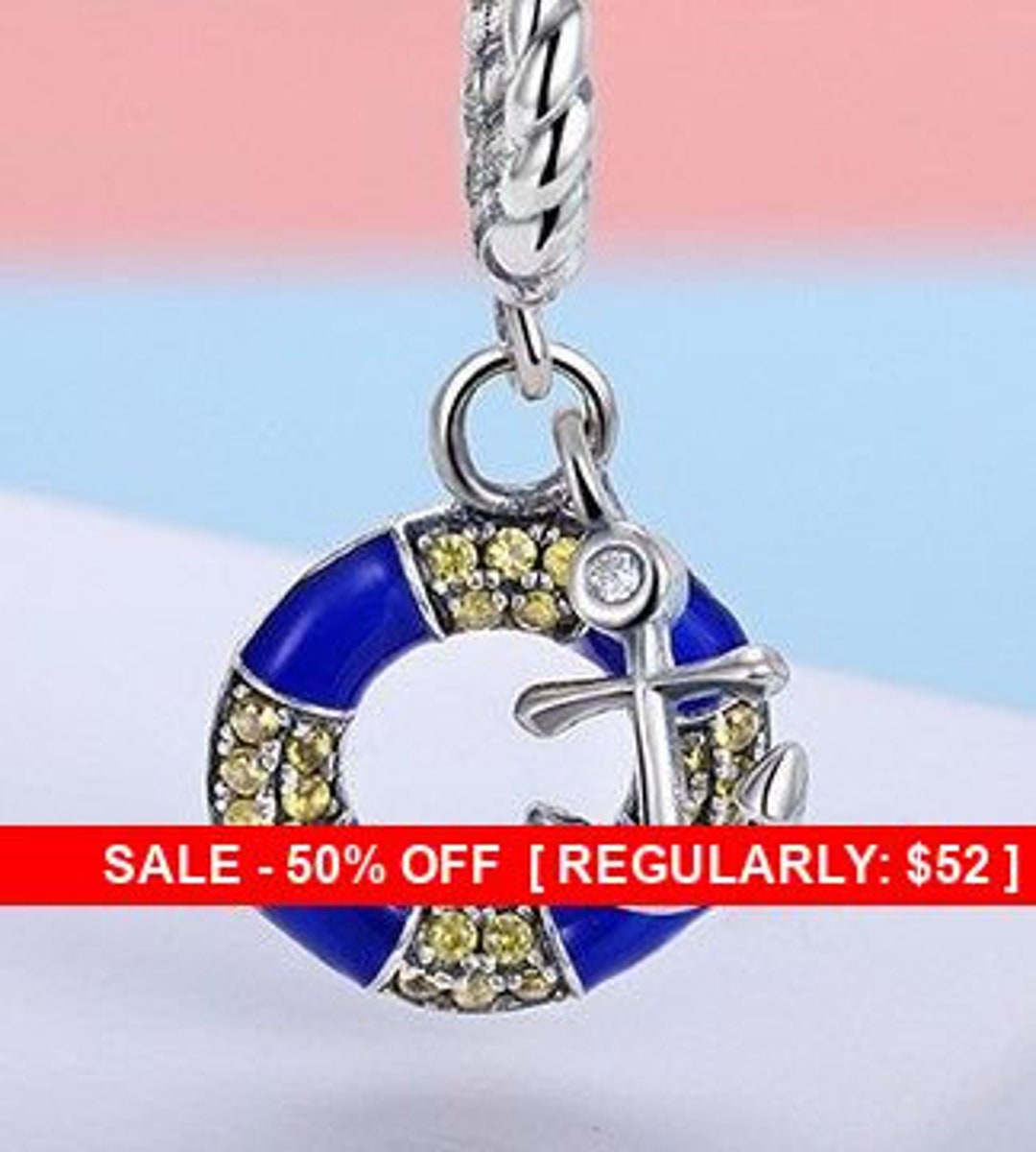 Skull on Anchor Charm .925 Sterling Silver Ocean Pendant main image 1