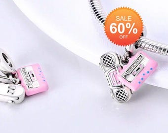 Sterling Silver Radio Charm, Music Charm, Boombox Charm, Retro Radio, Retro Charm, Music Radio, 90s, Boombox,  Old Radio, Fits Pandora