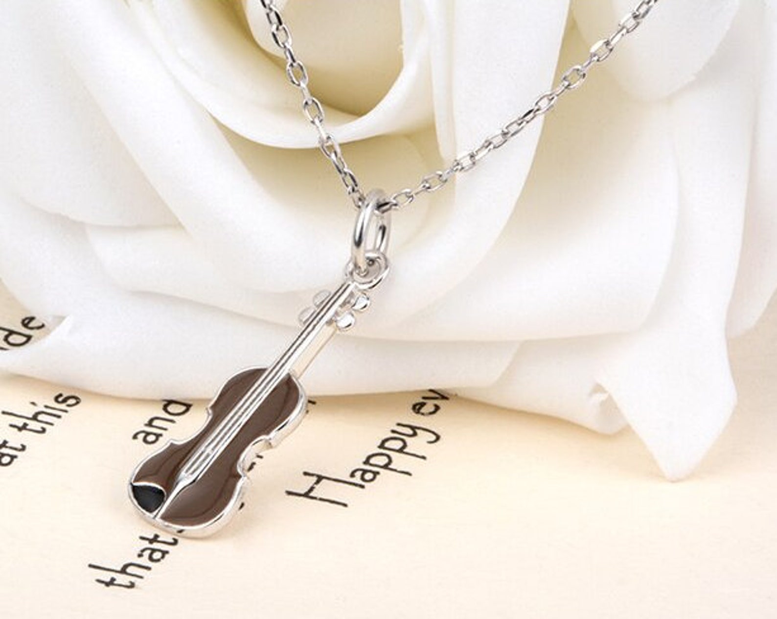 Sterling Silver Violin Necklace Music Necklace Violin Etsy
