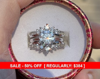 Sterling Silver 3 CT Bridal Moissanite Ring Solitaire & Ring Wraps, Moissanite Diamond, Moissanite Ring, Bridal, Moissanite, GRA Certificate