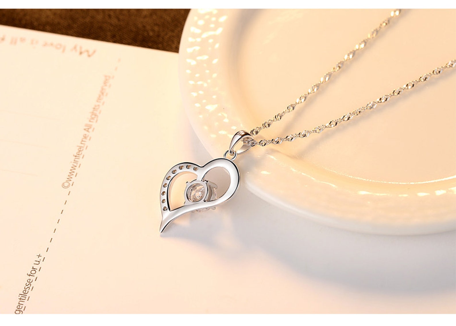 Sterling Silver CZ Heart Necklace Solitaire Necklace Dainty - Etsy