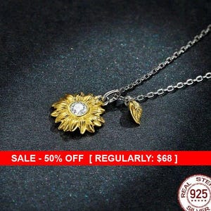 Sterling Silver Gold Sunflower Necklace, Gold Necklace, Flower Necklace, Sunflowers, Sunflower Jewelry, Sunflower Pendant, Flower Jewelry