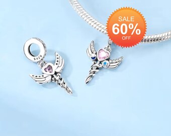 Sterling Silver Caduceus Angel Wings Charm, Doctor Charms, Nurse Charms, RN Jewelry, Graduation Charm, Nursing, Nurse Charms, Fits Pandora