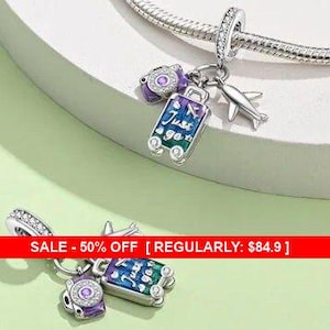 Sterling Silver Suitcase Plane & Camera Charm, Suitcase, Camera Charm, World Traveler, Camera, Planet Charm, Plane Charm, Fits Pandora