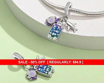 Sterling Silver Suitcase Plane & Camera Charm, Suitcase, Camera Charm, World Traveler, Camera, Planet Charm, Plane Charm, Fits Pandora