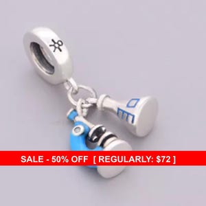 Sterling Silver Microscope & Beaker Charm, Science Charm, School Charm, School Jewelry, Microscope Charms, Unique Charms, Fits Pandora