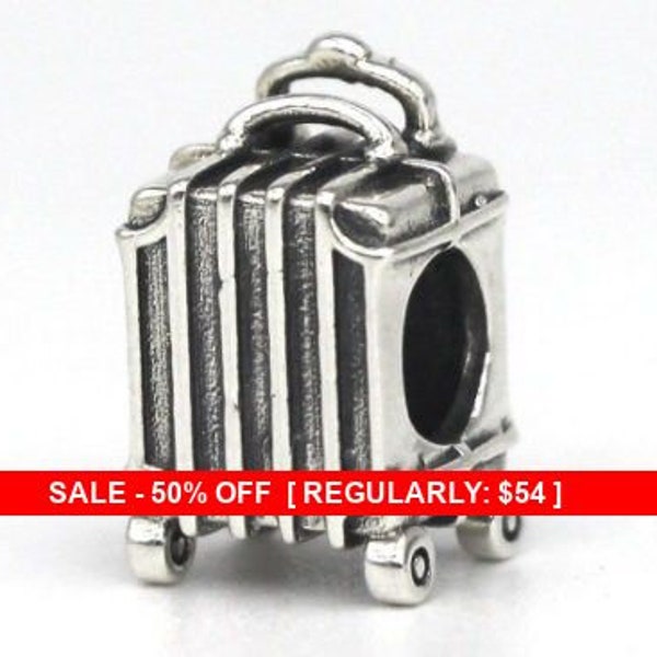 Sterling Silver Suitcase Charm, Luggage Charm, Travel Charms, Suitcase, Vacation Charm, Travel Jewelry, Rolling Suitcase, Retro, Fit pandora