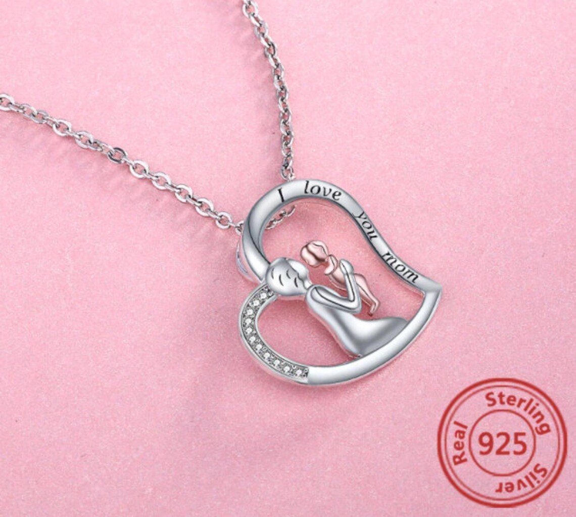 Sterling Silver Mom and Baby Necklace Mom Necklace Mom and Etsy