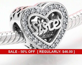 thumbnail image 2 of 925 Sterling Silver 'Love You Sister' Heart Charm Pendant – CZ Crystal, Lobster Clasp, Christmas Gift Idea 2 of 4