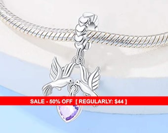 Sterling Silver Doves Charm, Bird Charm, Peace Charm, Dove Bracelet, Peace Dove, Heart Charm, Sterling Bird Charm, Fit Pandora, Doves