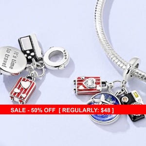 Sterling Silver Airplane & Suitcase Charm, Airplane, Airplane Pendant, Plane Charm, Airplane Jewelry, Travel Charm, Jet, Fits Pandora