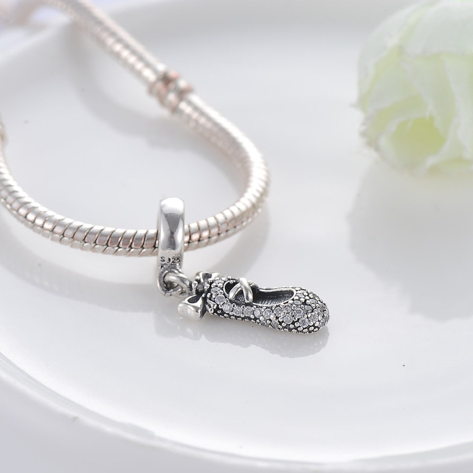 sterling silver ballet shoe charm, ballet charm, ballerina charm, shoe charm, ballet pendant, ballet necklace, fits pandora brac