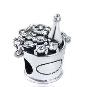 Sterling Silver Champagne Bottle Charm, Ice Bucket Charm, Ice Charm, Bottle Charm, Champagne, Drinking Charms, Wedding Jewelry, Fits Pandora