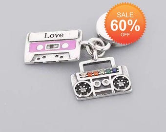 Sterling Silver Radio & Cassette Tape Charm, Music Charm, Boombox, Retro Radio, Retro Charm, Music Radio, 90s, Boombox, Cassette Tape, Radio