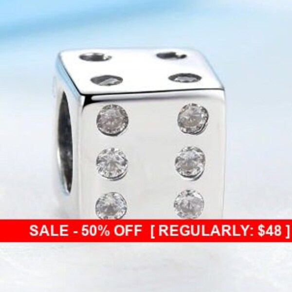 Sterling Silver Dice Charm, Dice Charm, Game Charm, Luck Charm, Gift, Lucky Charm, Travel Charm, Dice Jewelry, Fit Pandora, Games Charm