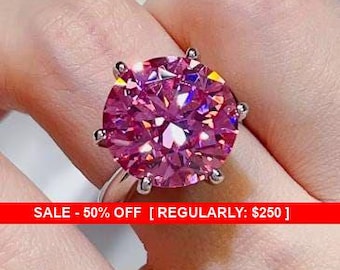 Sterling Silver 5 CT Pink Moissanite Ring, Moissanite Diamond, Moissanite Jewelry, Pink Ring, Moissanite, Wedding, GRA Certificate