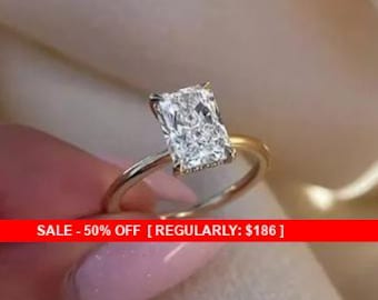 Sterling Silver & Gold 2 CT Radiant Cut, Moissanite Ring, Moissanite Diamond, Moissanite Jewelry, Moissanite Rings, Bridal Jewelry, GRA