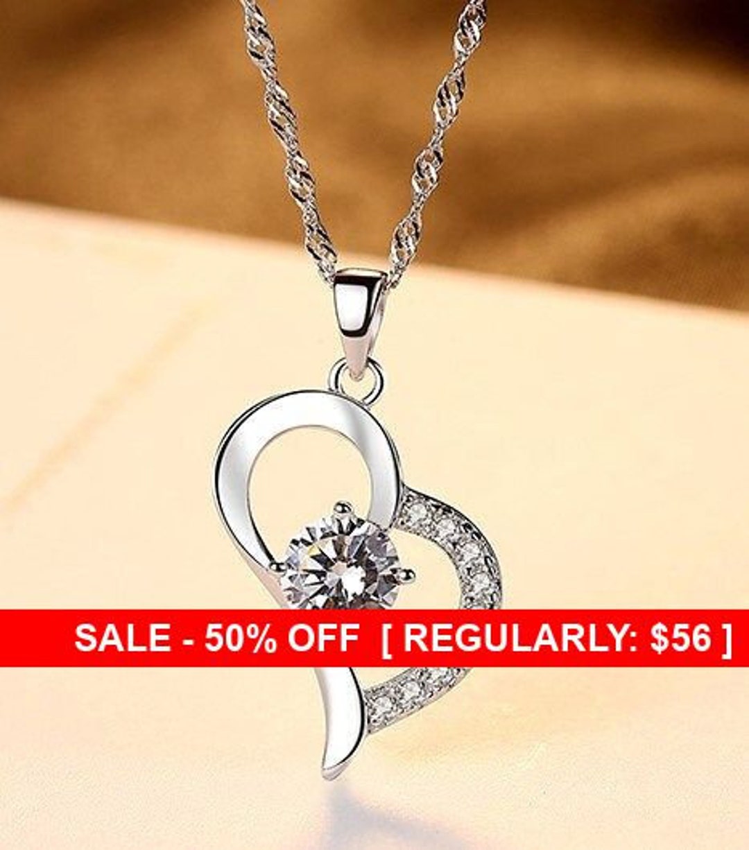 Sterling Silver CZ Heart Necklace Solitaire Necklace Dainty - Etsy