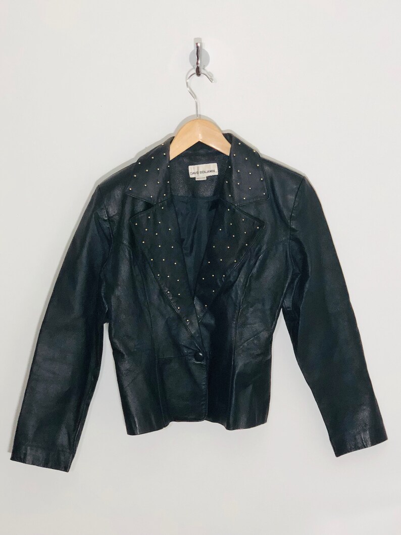 David Benjamin Gold Studded Leather Jacket