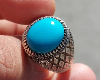 Real Turquoise Feroza Neeshapuri Stone Ring Natural Feroza Ring Original Neeshapuri Feroza Stabilize Stone Ring 100% Genuine Feroza Ring