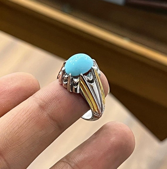 Natural Feroza Silver Ring with Simple Shank – Pure Chandi, Real Turquoise  – Jewelry for Men & Women