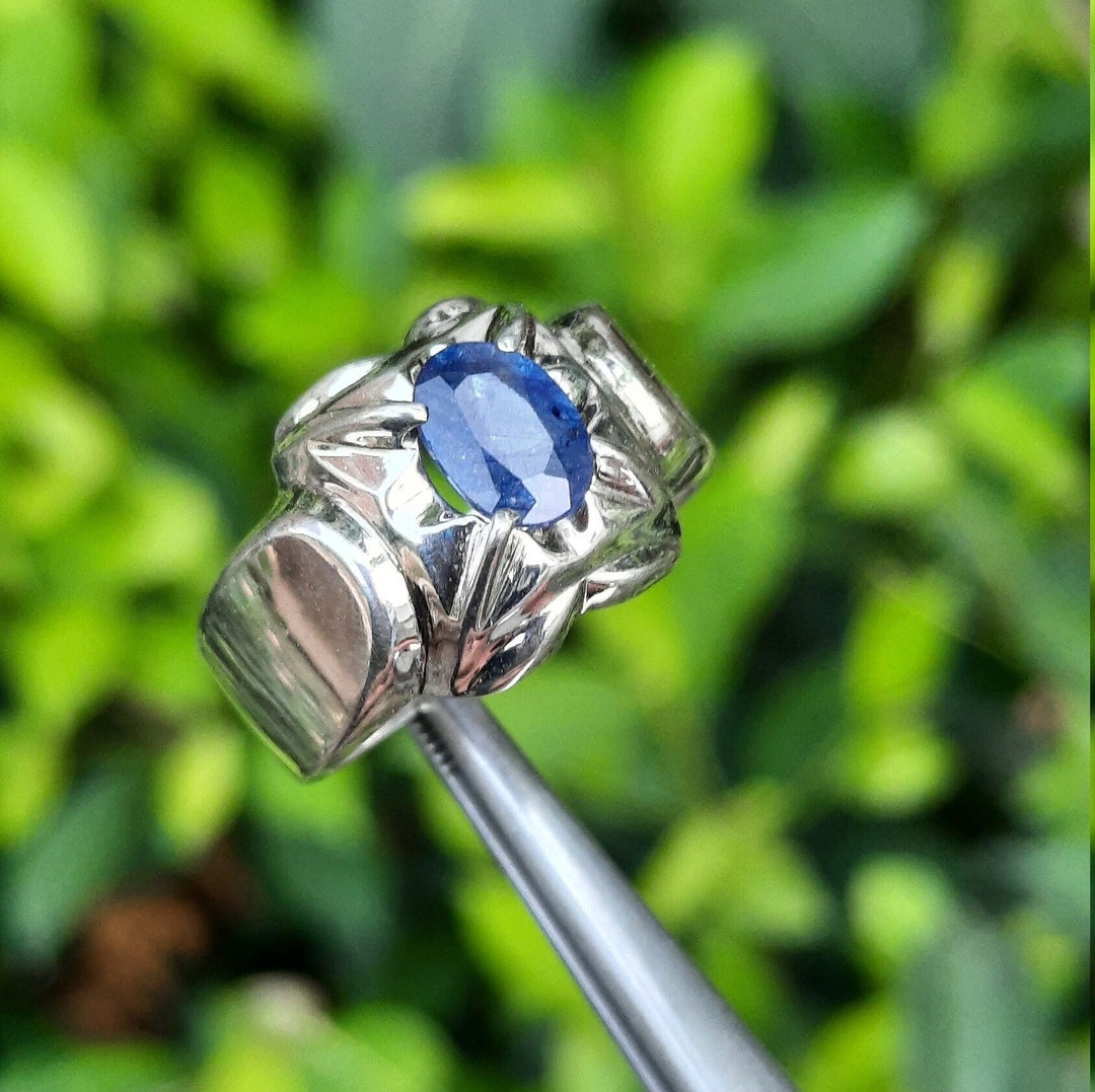 Blue Sapphire & Diamond Engagement Ring 14k White Gold 1.35ct - CBR391