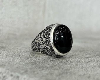 Old Rare Black Stone Ring Yemeni Stone Silver Ring Shia Ring Black Yamani Ring