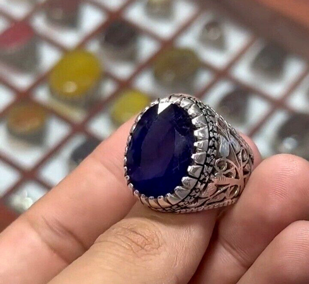 Big Old Rare Natural African Blue Sapphire Ring Original Big Neelam Stone Ring Etsy Canada