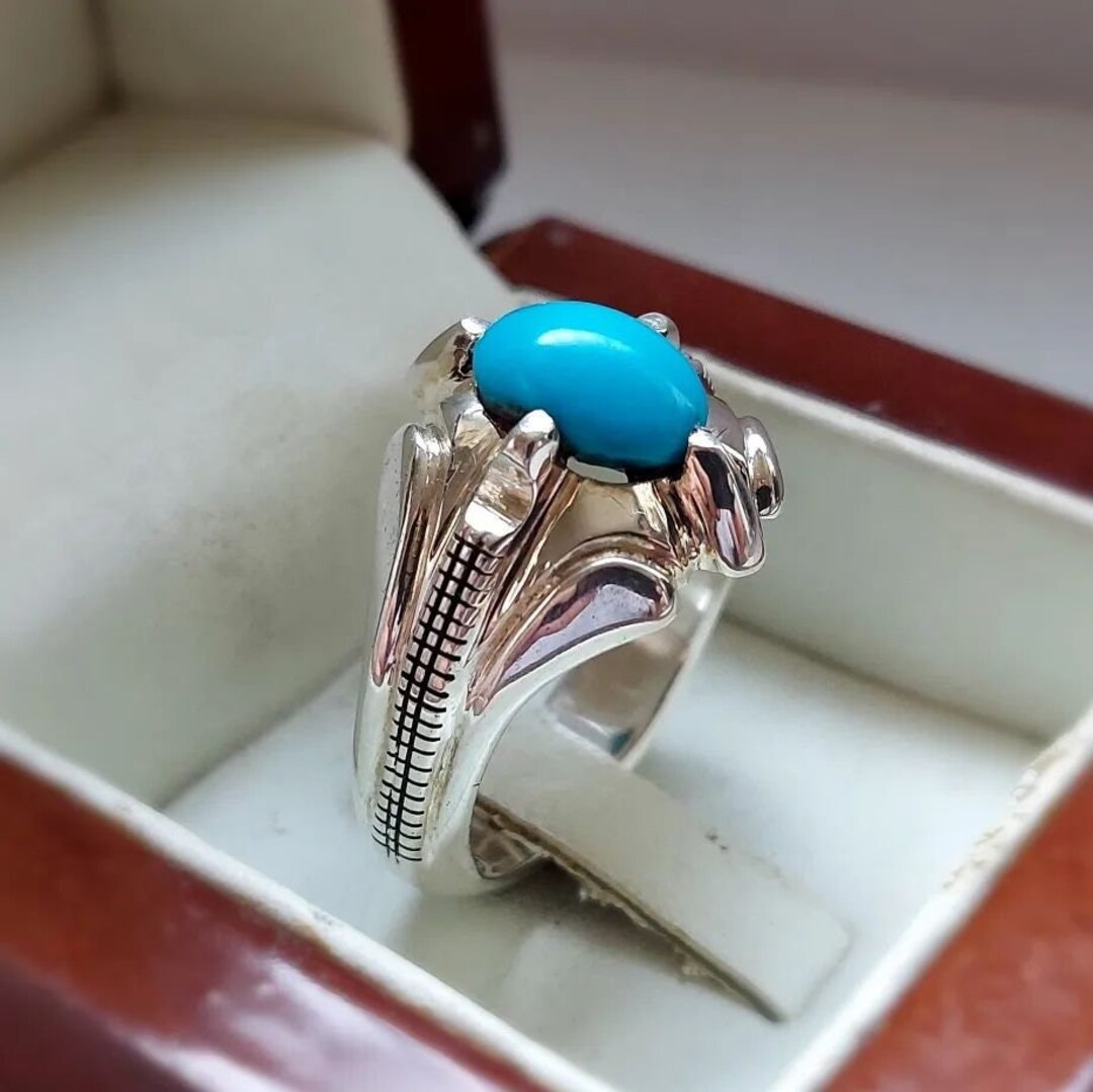 Natural Neeshapuri Feroza Stone Sterling Silver 925 Handmade Artisan ...