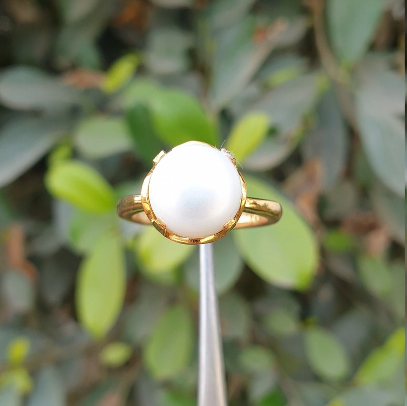 Natural Certified Gold Plated Pearl Stone Ring For Ladies Real B Natural Certified Gold Plated Pearl Stone Ring For Ladies Real B