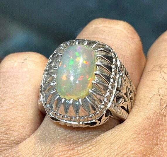 White Fire Water Opal Ring Ethiopian Fire Water Opal Ring