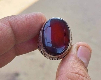 Real Black Yemeni Yamani Agate Aqeeq Akik Haqeeq Stone Blood Red Underlight Ring
