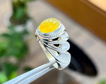 Original Yellow Aqeeq Zard Akik Haqeeq Yemeni Haqeeq Stone Sterling Silver Ring