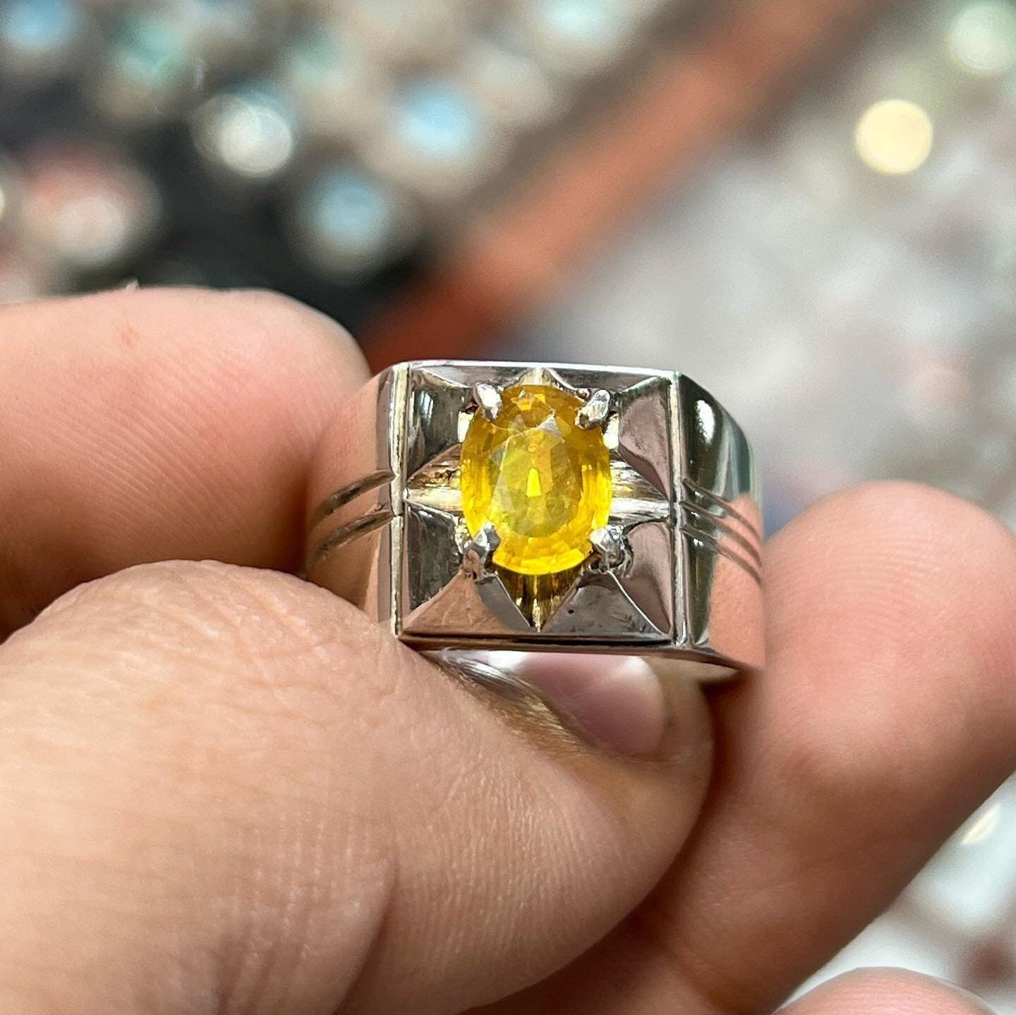 Original Honey Color Ceylon Yellow Sapphire Stone Sterling