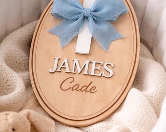 Personalized Wooden Cross Name Sign | Baby Baptism Gift | Custom Wooden Plaque Birth Announcement