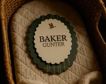 Personalized Baby Name Sign – Scalloped Nursery Decor - Ralph Lauren Plaid