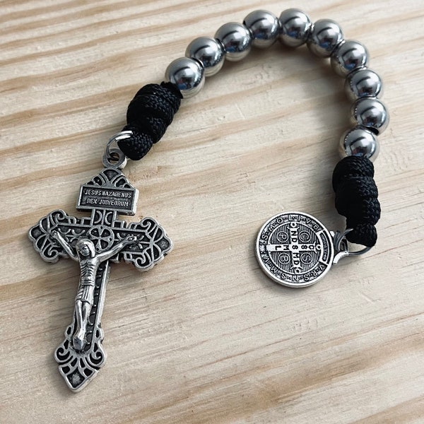 The Good Thief® - Traveler Rosary | Pocket Paracord Rosary with St. Benedict medals, One Decade Catholic Rosaries