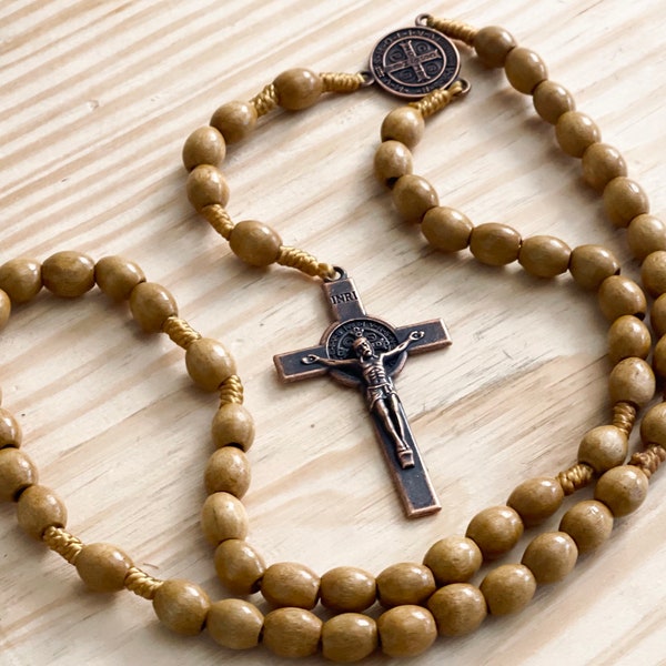 St. Benedict Wood Rosary, Lightweight and Durable Wooden Catholic Rosaries - The Good Thief