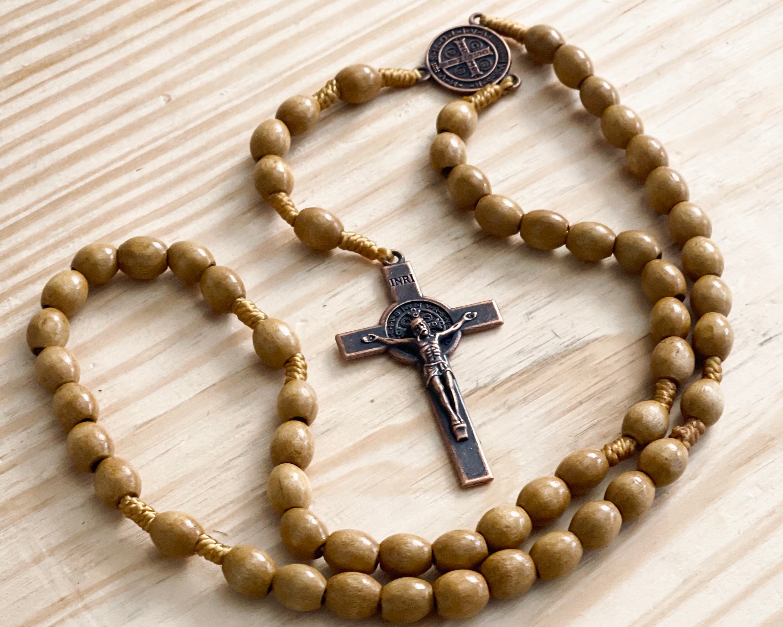St. Benedict Wood Rosary, Lightweight and Durable Wooden Catholic Rosaries - The Good Thief