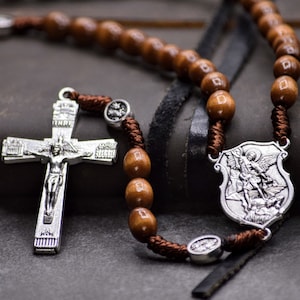 St. Michael Rosary Beads, Strong and Lightweight, Handmade Wooden Catholic Rosary Necklace, Catholic Gift Rosaries