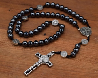 St. Benedict Rosary | Gunmetal Gray Hematite Rosary Beads | Premium Rosary for Men