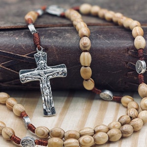 Beautiful Wooden Rosary, Medjugorje Center Piece, Sacred Heart Rosary with Wood Beads and Holy Trinity Crucifix | Strong Catholic Rosaries