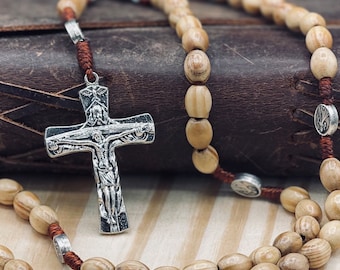 Beautiful Wooden Rosary, Medjugorje Center Piece, Sacred Heart Rosary with Wood Beads and Holy Trinity Crucifix | Strong Catholic Rosaries